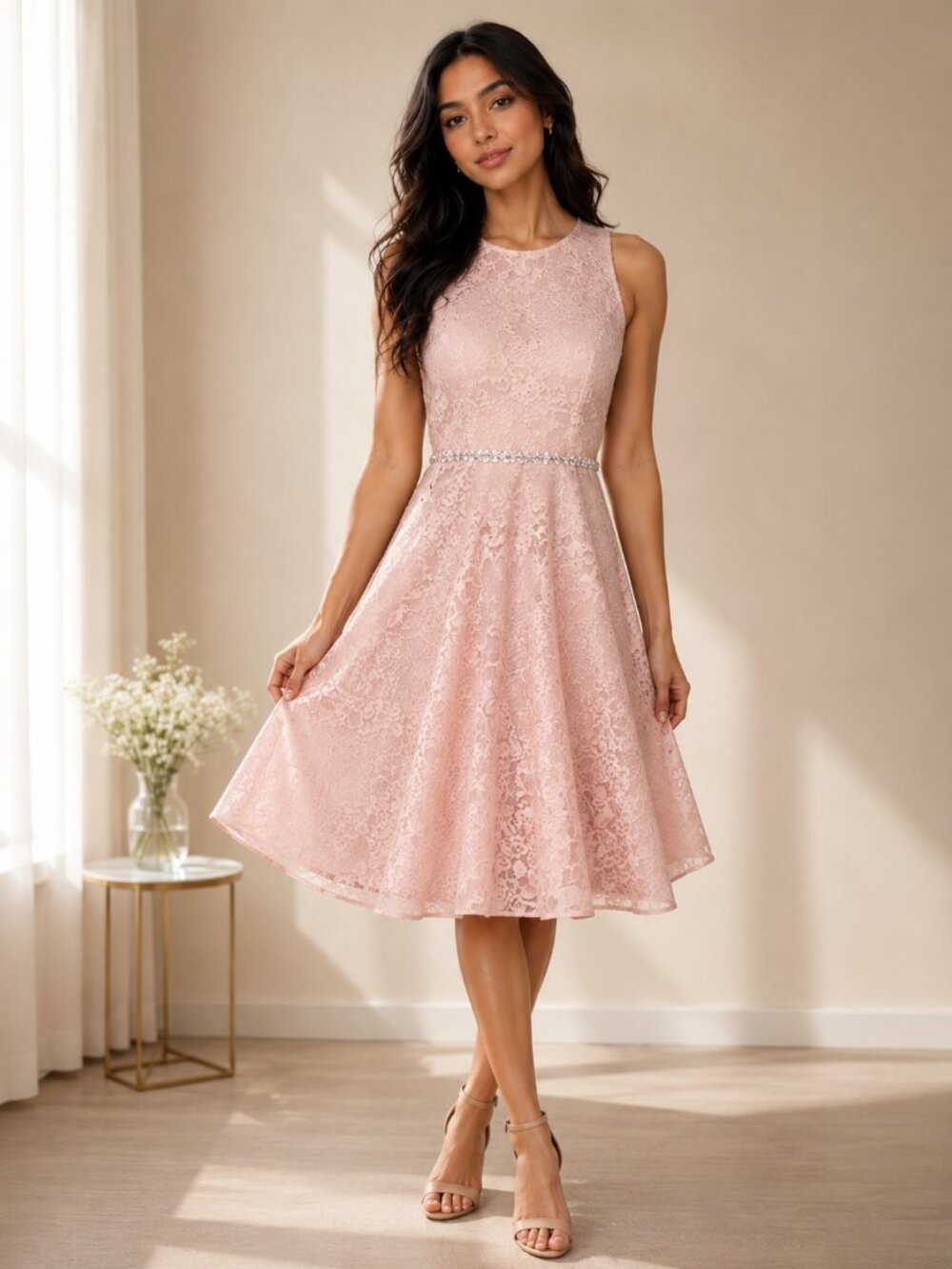 Girls pink A line party dress, ages 10-12
